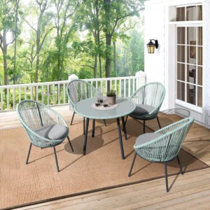 Piel Outdoor Patio Seating Set 4 Chairs and 1 Table Set (Turquoise)