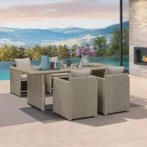 Resistant Table and Aluminum Chairs with Cushions for Garden Beige