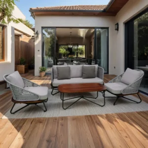 Marcela Outdoor Sofa Set 3 Seater, 2 Single seater and 1 Center Table Set (Grey) Braided & Rope